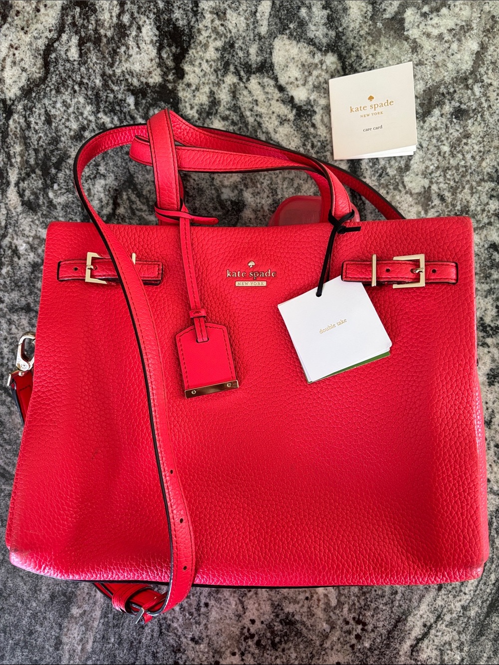 kate spade Red Pebbled Leather Shoulder bag with Adjustable Strap